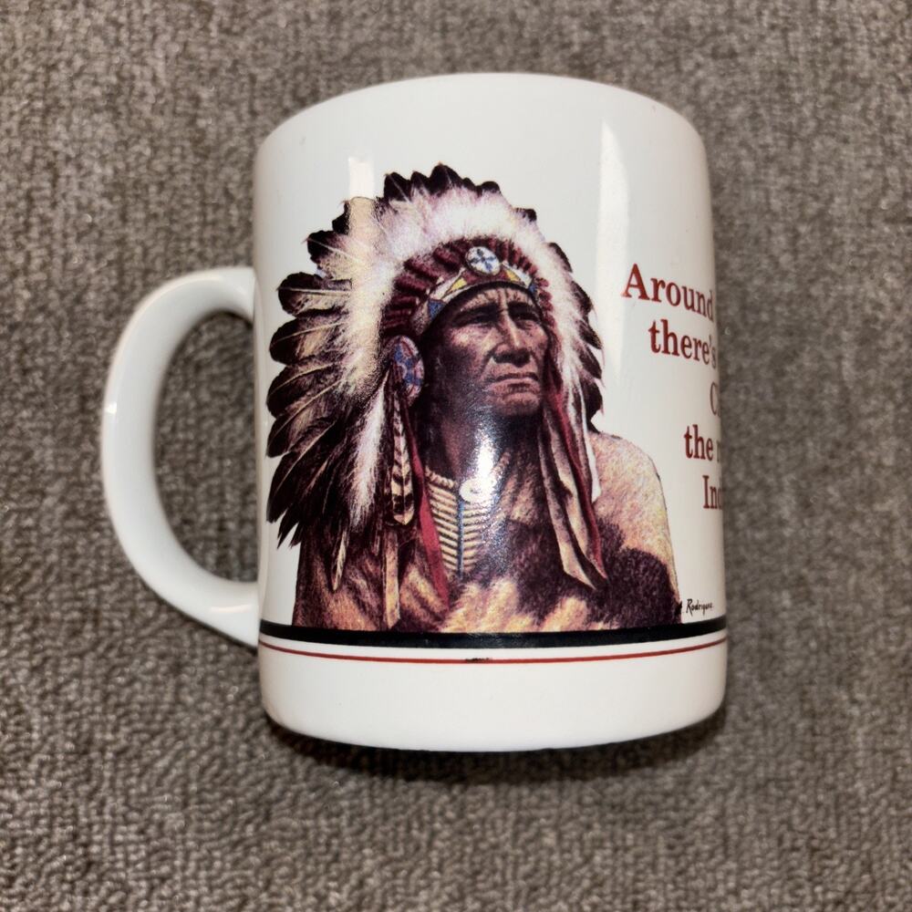 Native American Themed Coffee Mug Vintage 90s 16Oz Chief Leaning Tree